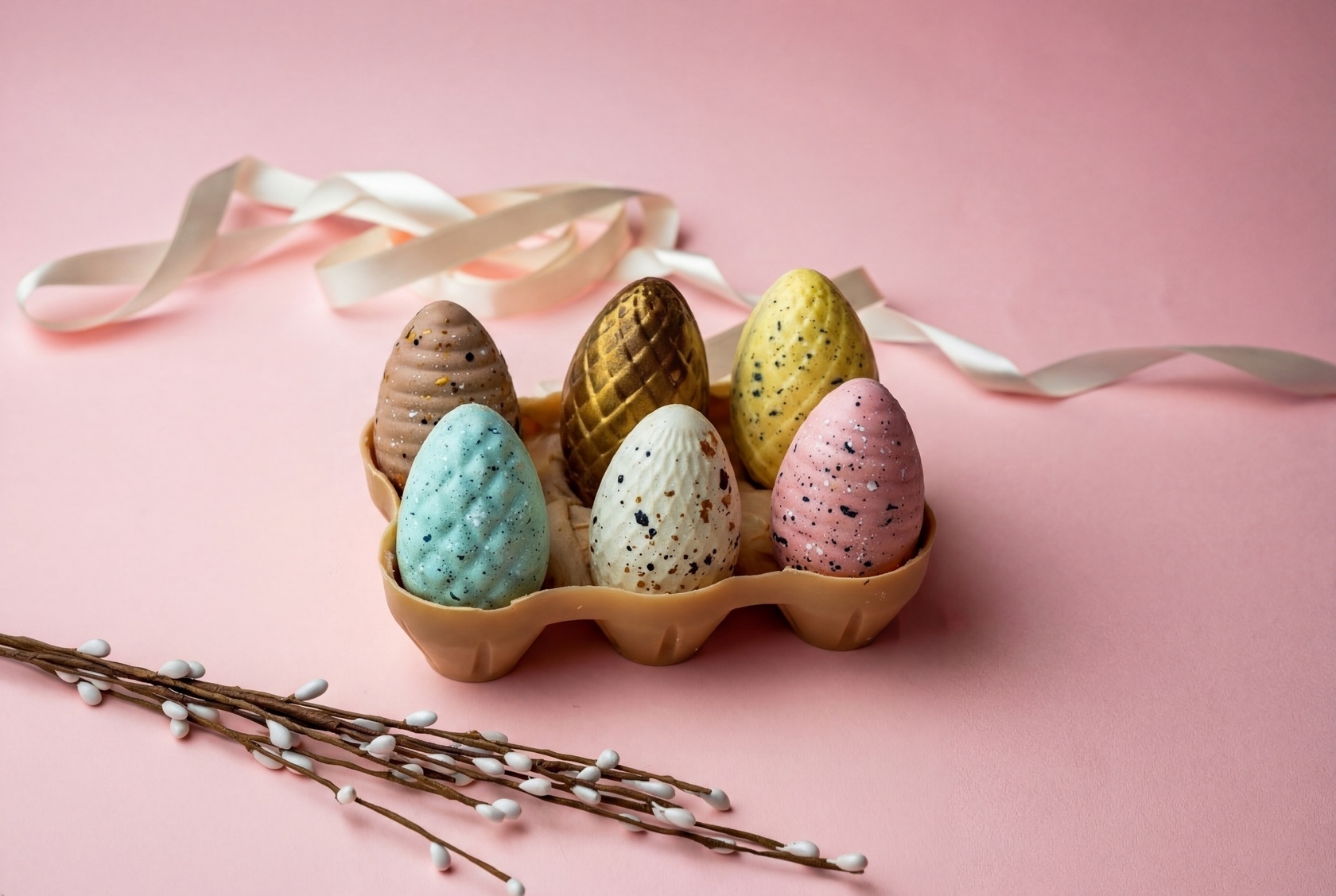 Пасхальный набор шоколадных яиц на подставке в подарочной упаковке