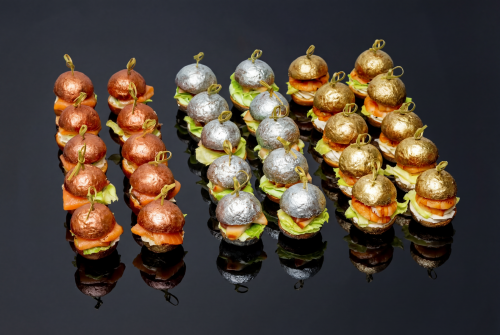 Блестящие нано бургеры с лососем, креветкой и масляной рыбой, 30 шт