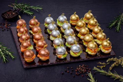 Блестящие нано бургеры с лососем, креветкой и масляной рыбой, 30 шт